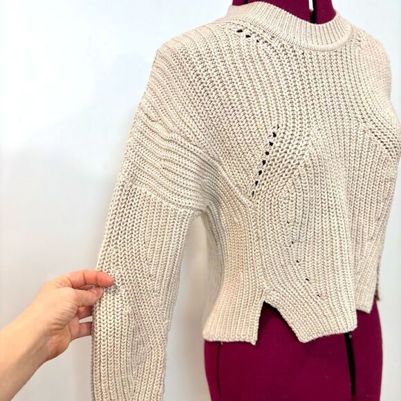 INTERMIX Dinah Crew Neck Wool Blend Chunky Cropped Knit Cream Sweater S - Picture 5 of 11